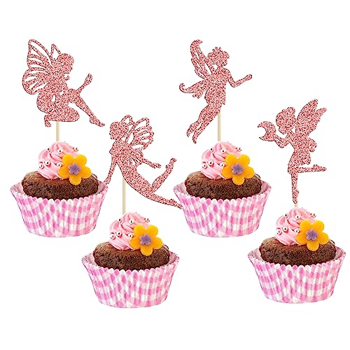 Gyufise 36 Stück FeenCupcakeTopper Roségold Glitzer Blume Engel Fee Cupcake Picks Ballett Tänzerin Kuchen Dekorationen für Hochzeit Brautdusche Babyparty Geburtstag Party Kuchen Dekorationen Zubehör von Gyufise