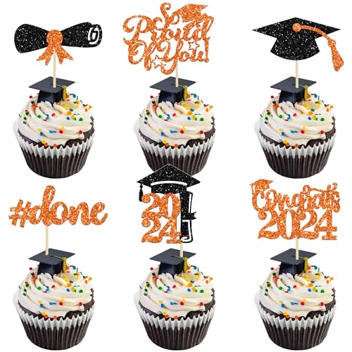 Gyufise Cupcake-Topper 2022 Graduation 2022 Orange Glitter Congrats Class of 2022 Done Diplom-Grad Cap Cupcake Picks So Proud Of You Cake Decoratiosn für 2022 Graduation Theme Party Supplies von Gyufise