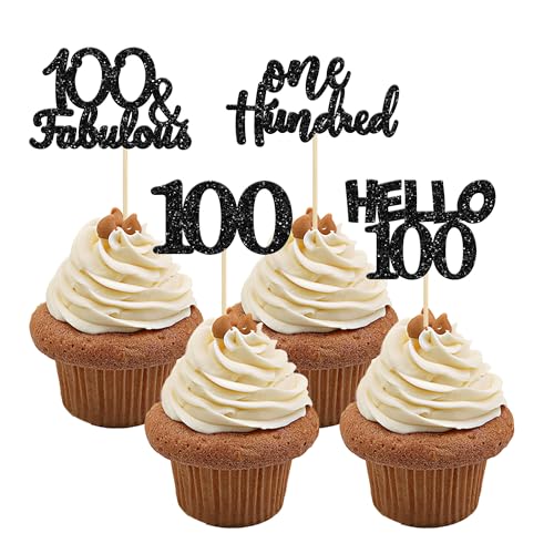 Gyufise Cupcake-Topper zum 100. Geburtstag, Motiv: Hello 100, 100, 100 Stück & fabelhafte Cupcake-Picks für den 100. Geburtstag, 24 Stück von Gyufise