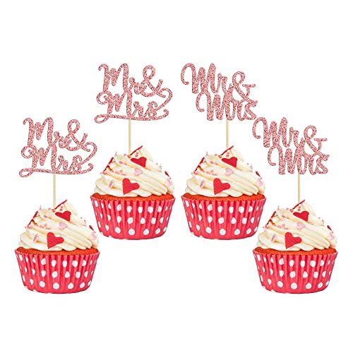 Gyufise Rose Gold Mr Mrs Cupcake Topper Love Mr & Mrs Kuchen Dekorationen Hochzeit Cucpake Picks für Brautparty Kuchen Dekorationen Party Supplies von Gyufise