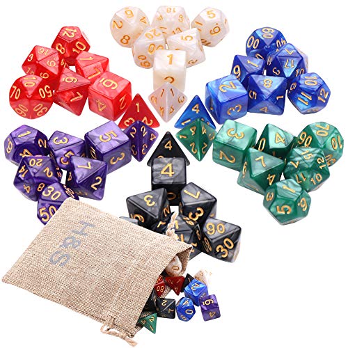 H&S Würfel Set für Dungeons and Dragons - 42-teiliges DND Polyedrische Dice Set - Mehrfarbiges Tabletop 6er Set mit 7 Seiten - Würfelset für RPG MTG D&D von H&S