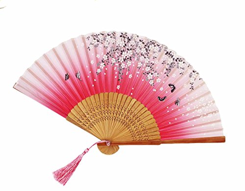 HAAC Bambusfächer Fächer Farbe Pink mit Schmetterling und Kirschblüte Blüte 36 cm x 20 cm Feste Fasching Karneval HAAC Bambusfächer Fächer Farbe Pink mit Schmetterling und Kirschblüte Blüte 36 cm x 20 cm Feste Fasching Karneval von HAAC