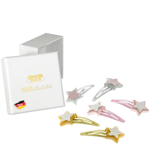 HAARallerliebst Haarschmuck Set Mädchen (6 heilig | Glitzernde Sterne | rosa Silber Gold) für Mädchen inkl. Schachtel zur Aufbewahrung (Schachtelfarbe: Weiss) von HAARallerliebst