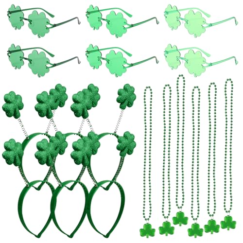 HAASIKI 6er-Set St. Patrick's Day Stirnband mit Brille, 3 Kleeblatt-Stirnband, 3 Kleeblatt-Shutter-Brillen, Partyzubehör, St. Patrick's Day, Kostümzubehör für Damen und Herren von HAASIKI