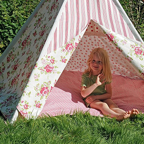 HAB & GUT -ZK001- Teepee - hochwertiges Stoffzelt für Kinder, Blumenmuster pink/Weiss, Höhe 135 cm, 183 cm - Holzstangen, Baumwolle, Indoor HAB & GUT -ZK001- Teepee - hochwertiges Stoffzelt für Kinder, Blumenmuster pink/Weiss, Höhe 135 cm, 183 cm - Holzstangen, Baumwolle, Indoor von HAB & GUT