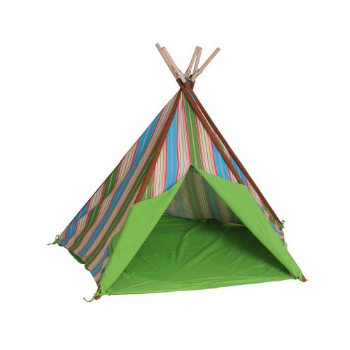 HAB & GUT -ZK002- Teepee - hochwertiges Stoffzelt für Kinder, Streifenmuster grün/braun/blau, Höhe 135 cm, Ø 180 cm - Holzstangen, Baumwolle, Indoor von HAB & GUT