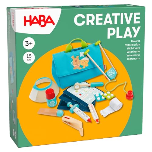 HABA Creative Play Tierarzt-Spielset – Holz-Tierpflege-Zubehör für Kinder – Perfekte Ergänzung für Tierarztpraxis und Rollenspiele mit Kuscheltieren und Puppen - 2012045001 von HABA Sales GmbH & Co. KG