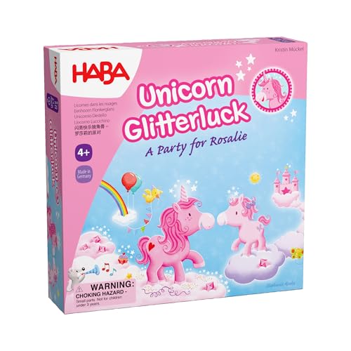 HABA 2012228002 Glitzerndes Einhorn – Eine Party für Rosalie INT, Laufbrettspiel für Kinder, ab 4 Jahren von HABA