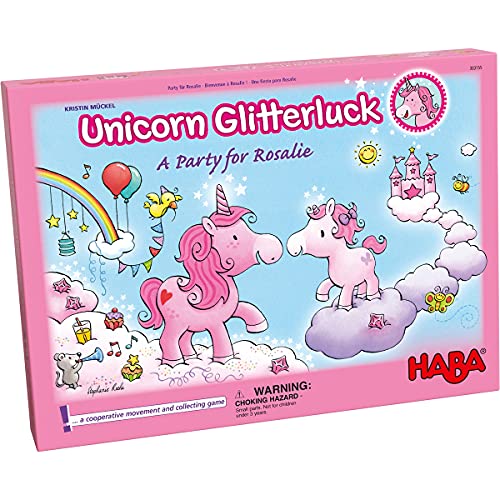 HABA 303155 Einhorn Glitzer Glücksspiel A Party for Rosalie, Rosa, Lila, Türkis, Gelb, Einheitsgröße von HABA