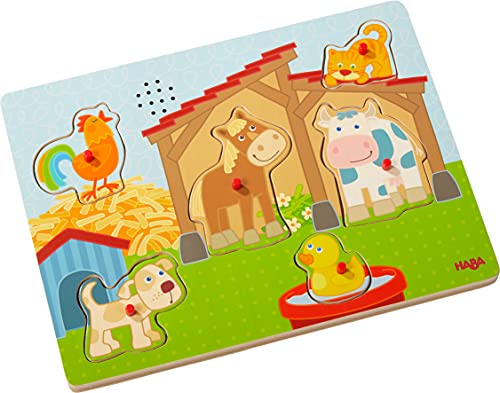 HABA Sound-Greifpuzzle Auf dem Land, Kinderpuzzle ab 2 Jahren mit hübschem Landlebenmotiv und Bauernhof-Tieren, Lustige Tiergeräusche Sorgen für extra Spaß - 303179 von HABA