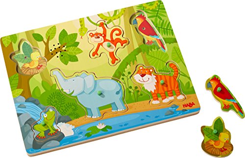 HABA 303181 - Sound-Greifpuzzle Im Dschungel , Kinderpuzzle ab 2 Jahren mit süßen Tiermotiven , Lustige Tiergeräusche sorgen für extra Spaß von HABA