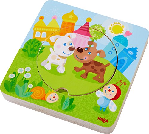 HABA 303536 - Holzpuzzle Kunterbunte Tierkinder, Puzzlespaß in 5 Schichten, Holzspielzeug ab 12 Monaten, Stabile Holzteile mit bunten Tiermotiven von HABA