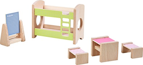 HABA 303836 - Little Friends – Puppenhaus-Möbel Kinderzimmer für Geschwister , Mit Bett, Schreibtisch, Stuhl und Regal , Passend für alle Little Friends-Puppenhäuser von HABA