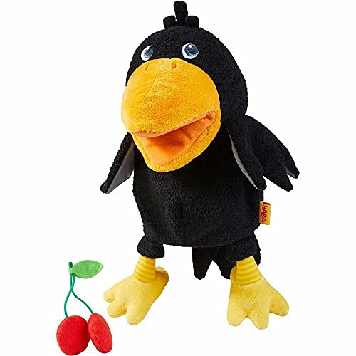 HABA 304203 - Handpuppe Rabe Theo, der freche Rabe aus dem HABA Spieleklassiker Obstgarten als kuschelige Handpuppe, Spielzeug ab 18 Monaten von HABA