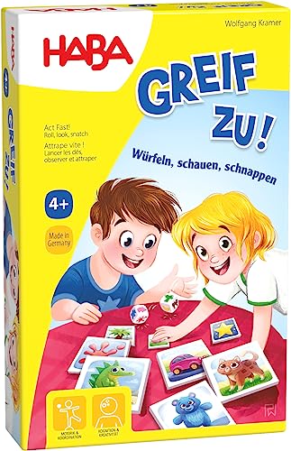 HABA 304262 - Greif zu! – Würfeln, schauen, schnappen, lustiges Reaktionsspiel für 2-4 Spieler von 4-99 Jahren von HABA