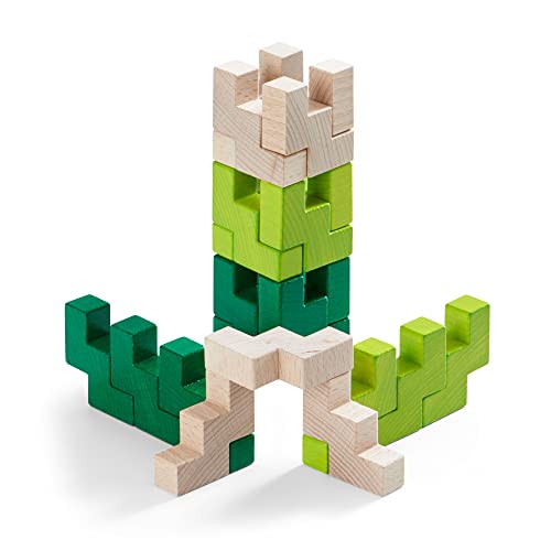 HABA 304410 - 3D-Legespiel Viridis, 21 Holzbausteine in 3 Farben für kreatives Legen und Bauen in alle Richtungen, Spielzeug ab 3 Jahren von HABA