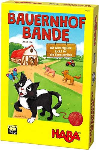 HABA 304513 - Bauernhof-Bande, kooperatives Würfel- und Laufspiel mit 8 Tierfiguren aus Holz, Mitbringspiel ab 4 Jahren von HABA