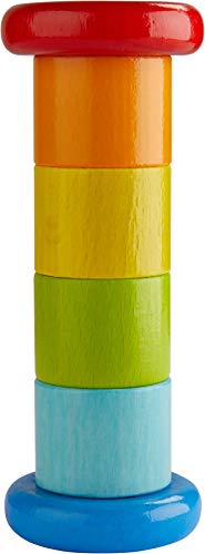 HABA 304817 - Regenmacher Farbenfroh, Baby-Spielzeug mit Rassel-Effekt in Regenbogenfarben, Holzspielzeug ab 6 Monaten von HABA