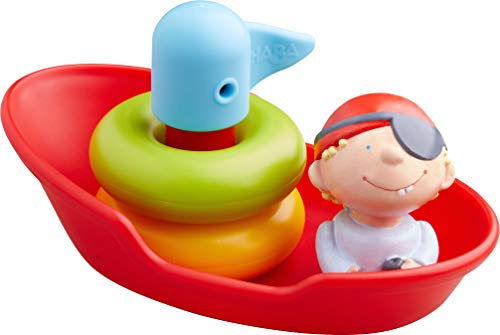 HABA 304906 - Steckspiel Boot, Wasserspielzeug für Kinder ab 18 Monaten mit 5 Teilen, Piratenboot als Steckspiel für die Badewanne 14 cm für Kinder ab 1,5 Jahren von HABA