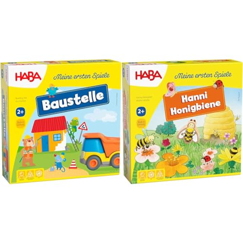 HABA 305211 - Meine ersten Spiele – Baustelle, kooperatives Memospiel & 301838 - Meine ersten Spiele Hanni Honigbiene, kooperatives Farbwürfelspiel für 1-4 Spieler ab 2 Jahren, zum Farbenlernen von HABA