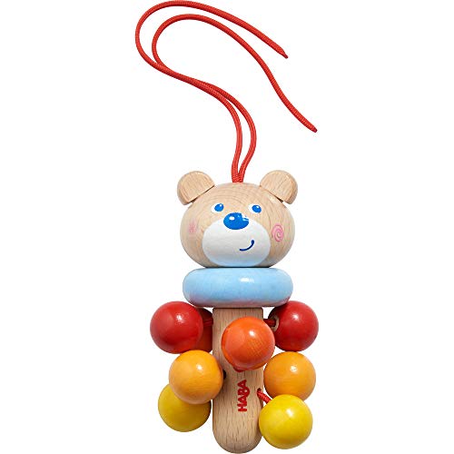 HABA 305231 - Hängefigur Bär, Babyspielzeug für Babyschale, Spieltrainer, Kinderbett und Kinderwagen, Holzspielzeug ab 6 Monaten, Braun von HABA