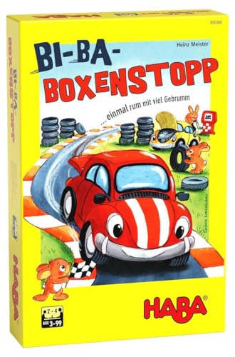 HABA 305260 - Bi-Ba-Boxenstopp,Würfelsiel mit einfachen Regeln für Kinder ab 3 Jahren; Brettspiel mit Spielplättchen und Holzautos als Spielfiguren von HABA