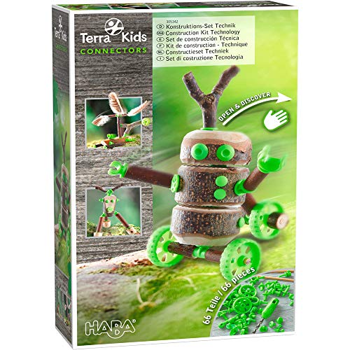 HABA 305342 - Terra Kids Connectors - Konstruktions-Set Technik, Kinder-Bastelset für bewegliche Konstruktionen, Verbinder aus Kunststoff für Holz und Kork, mit Handbohrer und Anleitung, grün, Mittel von HABA