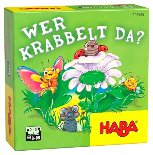 HABA Wer krabbelt da? (Kinderspiel): 4 Blüten-Plättchen, 36 Krabbler-Plättchen, 1 Blumenwürfel, 1 Spielanleitung von HABA