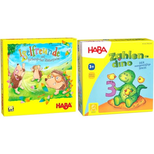 HABA 305587 - Igelfreunde, Würfelspiel für 2-4 Spieler ab 3 Jahren & 4928 - Zahlendino Dinostarkes Zahlen- und Memospiel von HABA