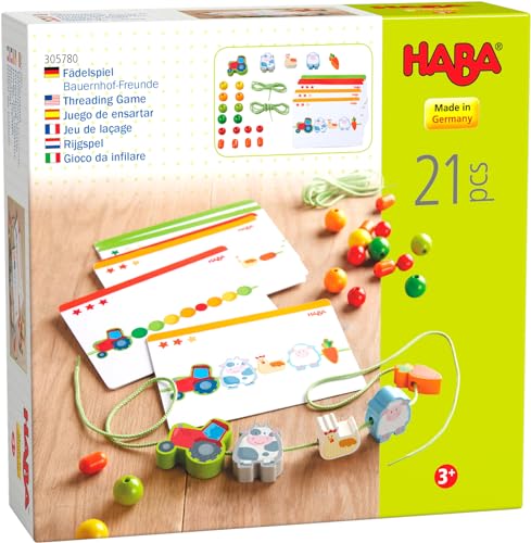 HABA 305780 - Fädelspiel Bauernhof-Freunde, Fädelspiel ab 3 Jahren, made in Germany, bunt von HABA