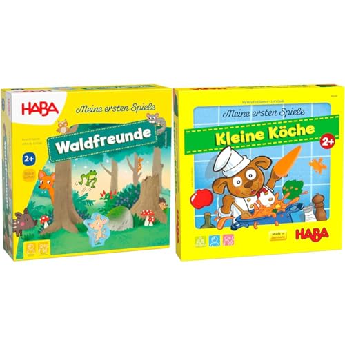 HABA 306605 - Meine ersten Spiele – Waldfreunde, Kleinkindspiel ab 2 Jahren, Made in Germany, Bunt & 306348 - Meine ersten Spiele – Kleine Köche, Spielesammlung ab 2 Jahren, Made in Germany von HABA