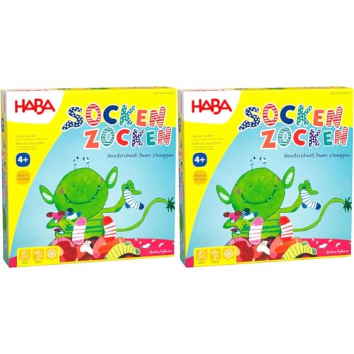 HABA 4465 - Socken zocken, schnelles Suchspiel für 2-6 Spieler von 4-99 Jahren, blitzschnelles Reaktionsspiel mit Tipps zur Sprachförderung, Spiel für die ganze Familie (Packung mit 2) von HABA