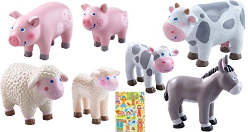 HABA Bauernhoftiere Tiere im Set 7-teilig Little Friends Schwein Kuh Schaf Esel Ferkel Lamm Kälbchen inkl. Geschenkverpackung von HABA