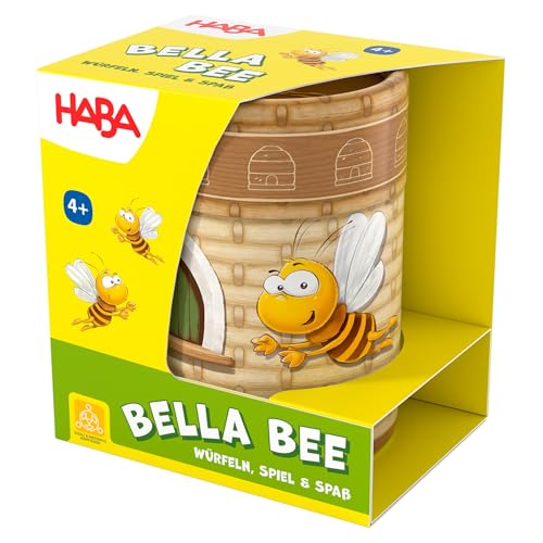 HABA Bella Bee – Buntes Spiel mit Würfelbecher für Kinder ab 4 Jahren – funktioniert wie 4 online – einfache Regeln für schnellen Spielspaß – perfekt für den Urlaub – 2010885002 von HABA