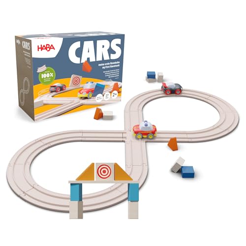 HABA Cars Meine erste Rennbahn 27-teiliges Set inkl. 2 Autos Nachhaltig aus recyceltem Holz und Kunststoff Für Kinder ab 2 Jahren 2011834001 von HABA