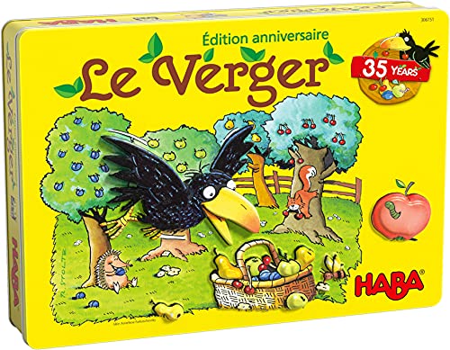 HABA - Der Obstgarten Geburtstagsausgabe – Gesellschaftsspiel für Kinder – kooperatives Spiel aus Holz – Brettspiel – Metalldose – 1 bis 4 Spieler – 3 Jahre und älter – 306151 von HABA