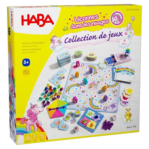 HABA Einhorn Glitzerglück Spielesammlung - 9 abwechslungsreiche Würfel, Brettspiele und Kartenspiele - mit einfachen Regeln - Made in Germany - für Kinder ab 3 Jahren - 2010879002 von HABA