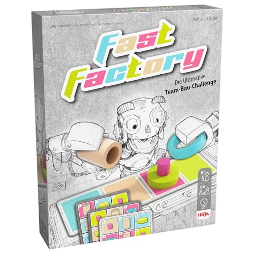 HABA Fast Factory Logikspiel & Strategie-Brettspiel für Kinder ab 8 Jahren Familienspiel mit kniffligen Herausforderungen und schnellem Stapelspaß für packende Team-Duelle 2011822001 von HABA