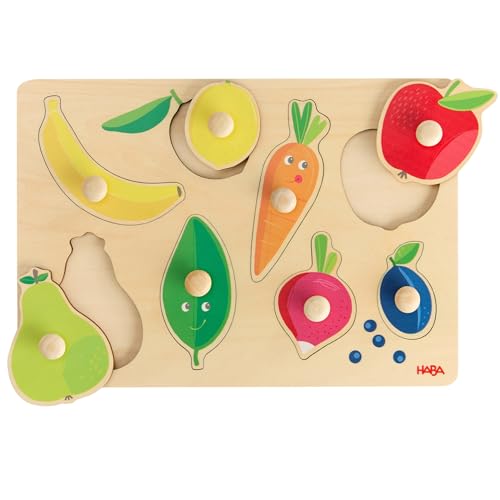 HABA Greifpuzzle Obst & Farben – Erstes Holzpuzzle mit großen Knöpfen – Farben Lernen & Formen erkennen – Für Kinder ab 12 Monaten – 2011811001 von HABA