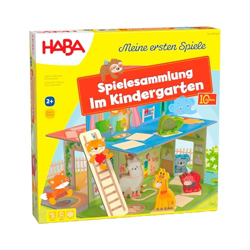 HABA Im Kindergarten Spielesammlung - 10 Abwechslungsreiche Spielideen - Großes 3D-Spielhaus mit 5 Holzfiguren - Ab 2 Jahren - Artikelnummer 2011718001 von HABA