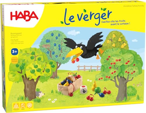 HABA Le Verger Jeu de dés passionant, avec 40 fruits en bois et des règles faciles à comprendre, jeu de société populaire à partir de 3 ans d'âge, 3170 von HABA