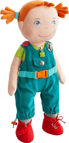 HABA Lernpuppe Lucie, große 45cm Stoffpuppe ab 2 Jahren zum Erlernen verschiedener Verschlusssysteme und Schuhe binden von HABA