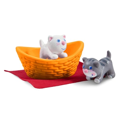 HABA Little Friends Katzenbabys - Tierfigur für Kinder ab 3 Jahren - Haustiere für kreatives Rollenspiel - Mit Katzenkörbchen und Decke - Puppe aus robustem Kunststoff – 1303891001 von HABA