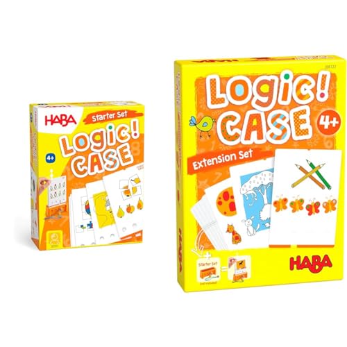 HABA Logic! CASE Starter Set 4+, Logikspiel für Kinder ab 4 Jahren, Reisespiel, 306118 & LogiCASE Extension Set – Tiere von HABA