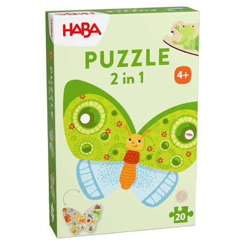 HABA Puzzle 2-in-1 Schmetterling: Beidseitiges Holzpuzzle mit bedruckter Vorder- und Rückseite – mit bunten Tier-Motiven – Montessori-Puzzle für Kinder ab 4 Jahren – 2010075001 von HABA