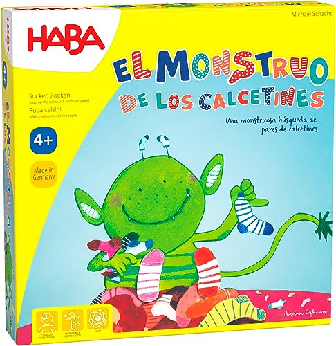 HABA Sockenmonster-ESP (302255), Schnellsuchenspiel für 2-6 Spieler von 4-99 Jahren, schnelle Reaktion und Tipps zur Sprachentwicklung, für die ganze Familie, bunt, Einheitsgröße von HABA