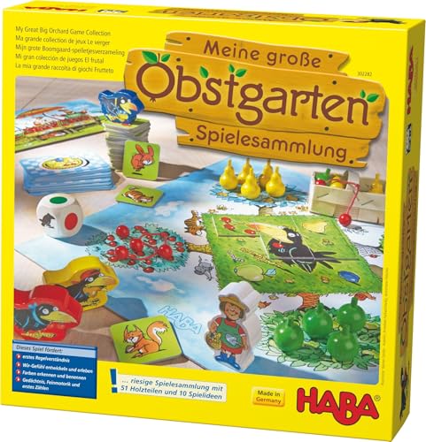 HABA 1302282001 große Obstgarten-Spielesammlung-10 Verschiedene Spiele-Memo, Karten, Fühl-und Würfelspiele-Für Kinder ab 3 Jahren-1302282001, Holz, Einheitsgröße von HABA