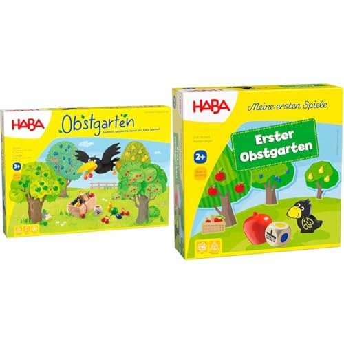 HABA 4170 - Obstgarten Spannendes Würfelspiel, mit 40 Früchten aus Holz und leicht verständlichen Spielregeln & 4655 - Meine ersten Spiele Erster Obstgarten, unterhaltsames Brettspiel von HABA