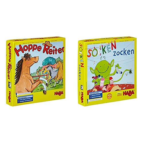 Haba 4321 - Hoppe Reiter Pferdestarkes Wettlaufspiel, für 2-4 Spieler von 3-12 Jahren & Socken zocken, schnelles Suchspiel für 2-6 Spieler von 4-99 Jahren, blitzschnelles Reaktionsspiel von HABA