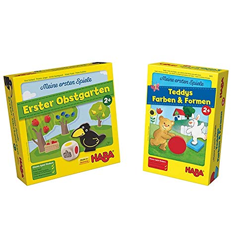 Haba 4655 - Meine ersten Spiele Erster Obstgarten, unterhaltsames Brettspiel rund um Farben und Formen ab 2 Jahren & Meine ersten Spiele Teddys Farben und Formen, Legespielsammlung für 1-4 Kinder von HABA